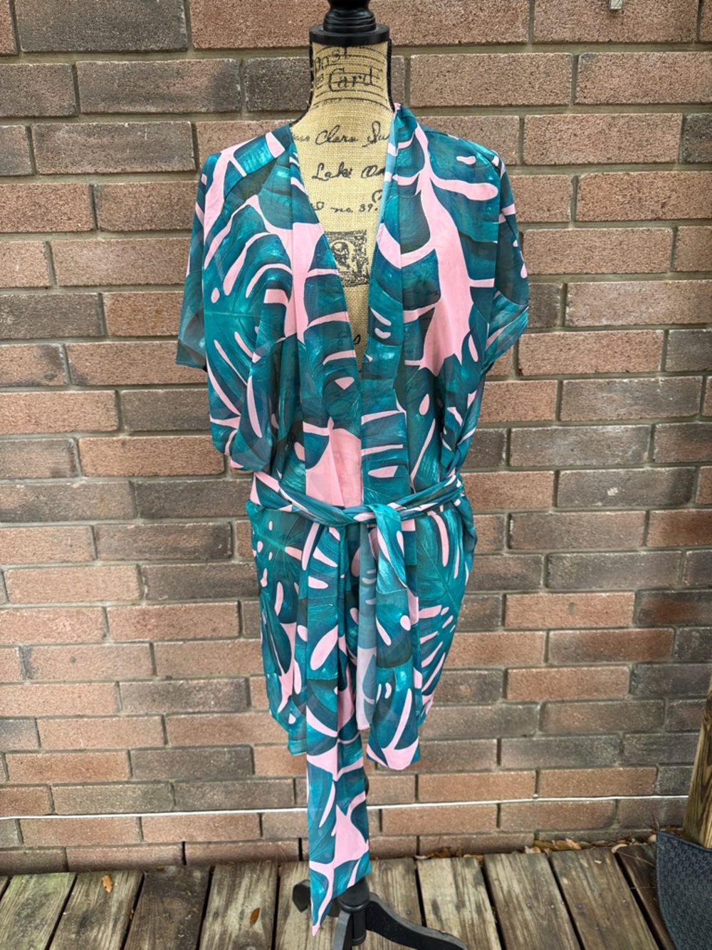 Show Me Your Mumu Teal and Pink Abstract Kimono Coverup Size Large